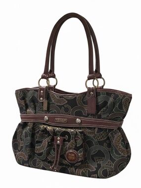 Coach Vintage Jacquard and Leather Brown & Green Signature Pattern Shoulder Bag